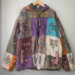 Festival Hippie Unisex Jacket Size Large XL Patchwork Artsy Coat Hip Hip Reggae